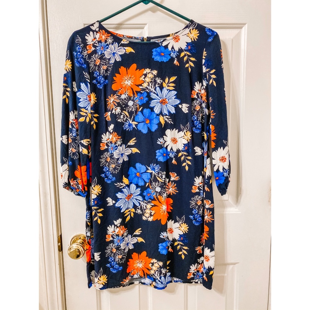 Navy blue floral printed dress